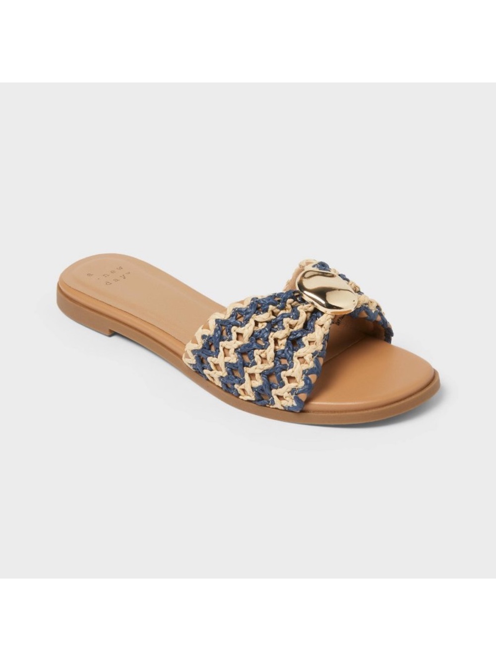 Target A New Day- Woven Slide Sandal in Blue and Tan with Gold Accent